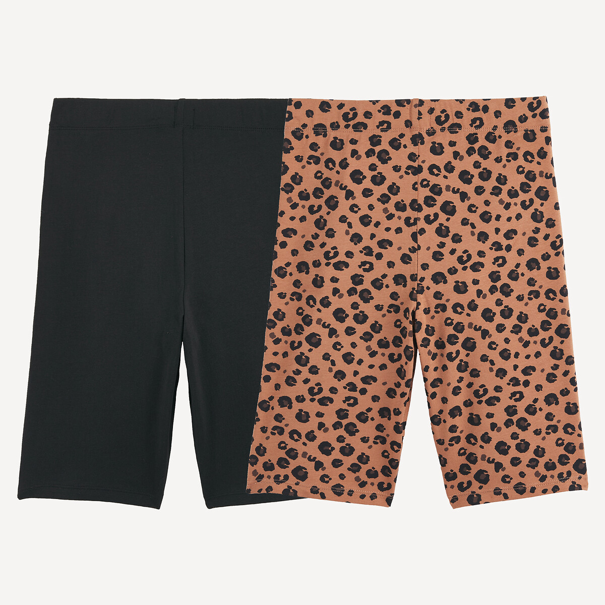 Pack of 2 Cycling Shorts black + leopard print, LA REDOUTE COLLECTIONS