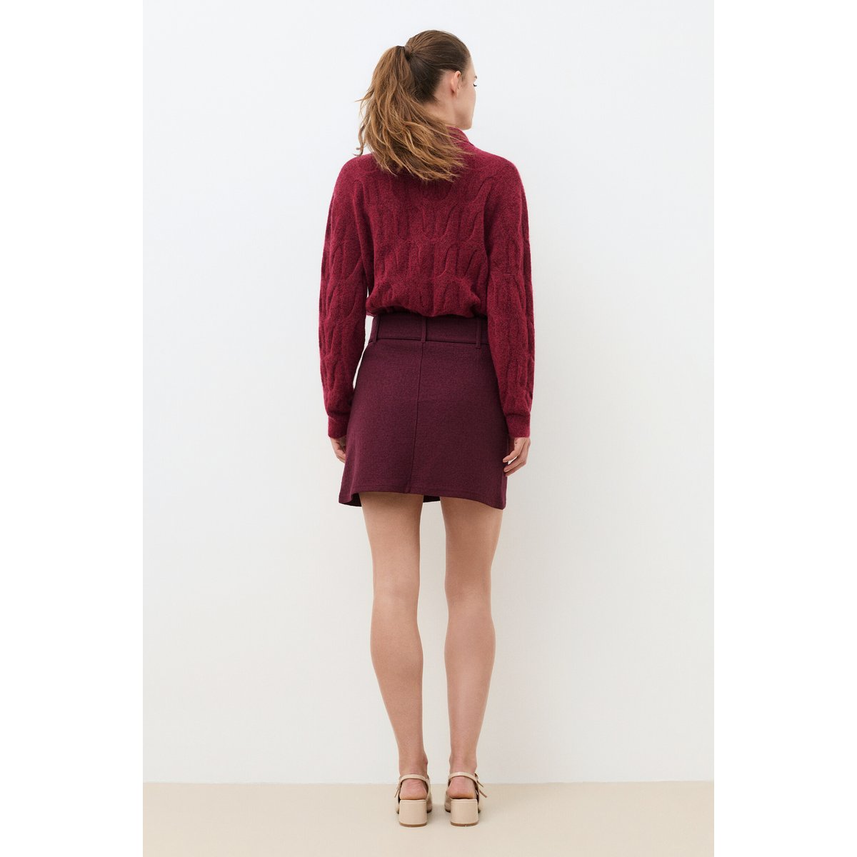 Jupe courte fluide JHAZEL prune, CAROLL