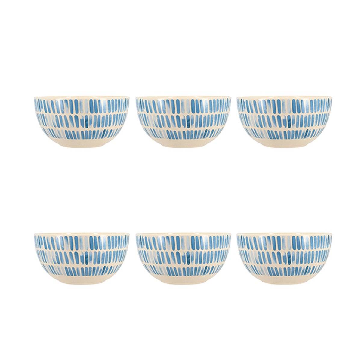 Lot de 6 bols en grès 58cl, CORFU blanc-bleu, NOVASTYL