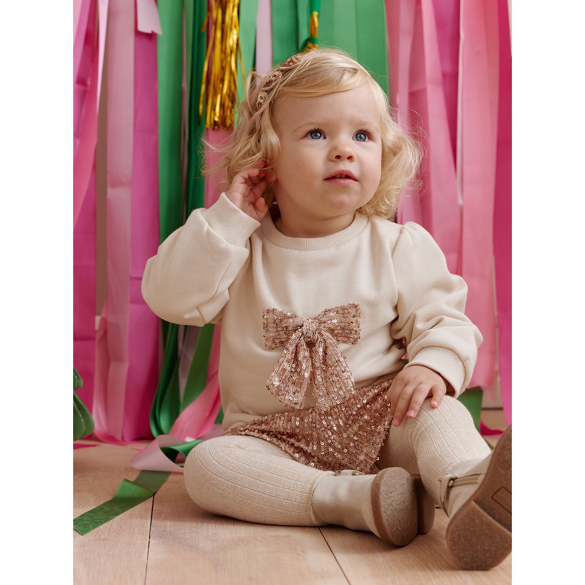 Ensemble bébé noël sweat short à sequins or, VERTBAUDET