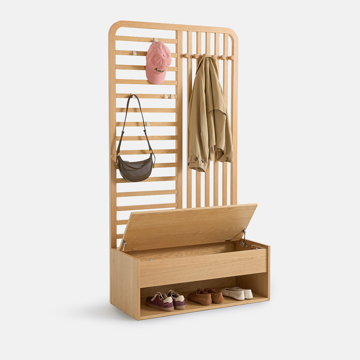 Meuble d'entrée, 5 patères, 1 tiroir, niche, assise rembourrée, GANO naturel, LA REDOUTE INTERIEURS