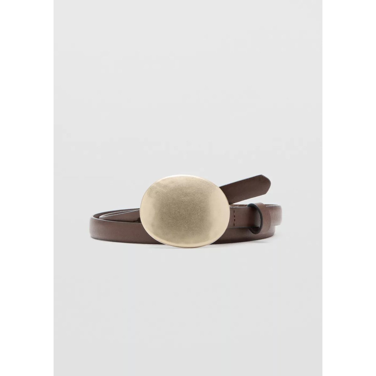 Ceinture cuir boucle ronde chocolat, MANGO