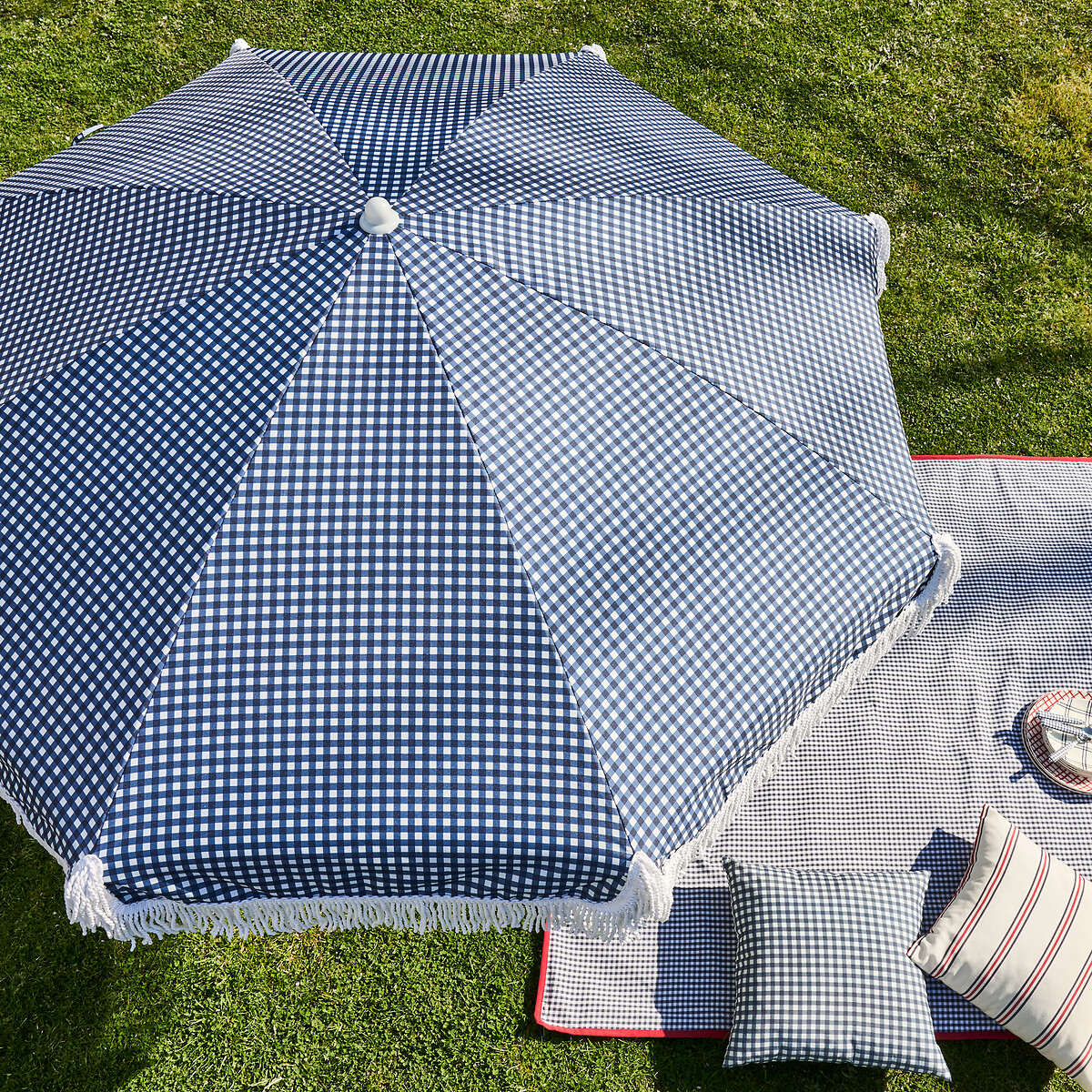 Guarda-sol com franjas, padrão vichy, Aline branco/azul, LA REDOUTE INTERIEURS