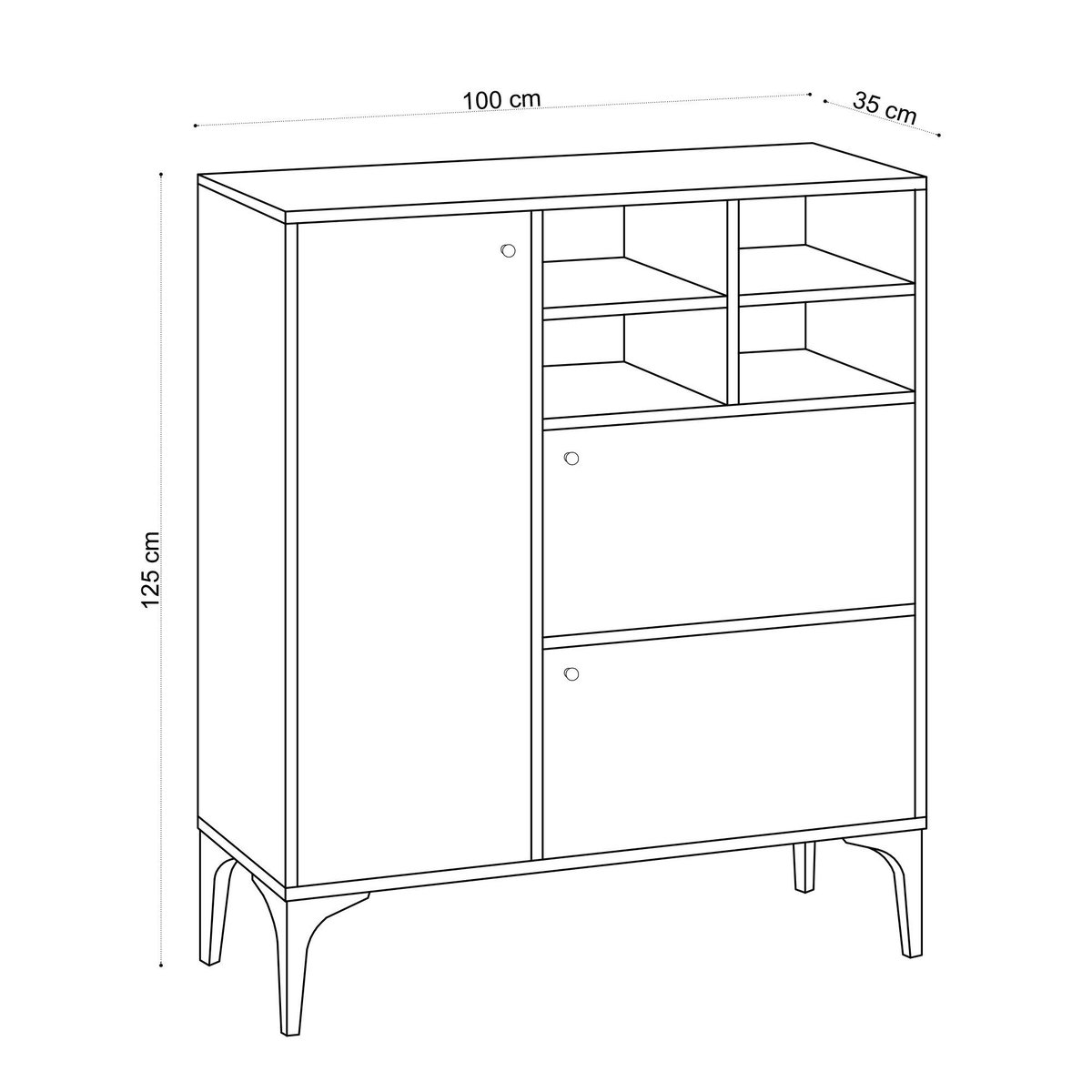 Buffet haut moderne effet chêne - 4 niches JENA bois naturel, PIER IMPORT