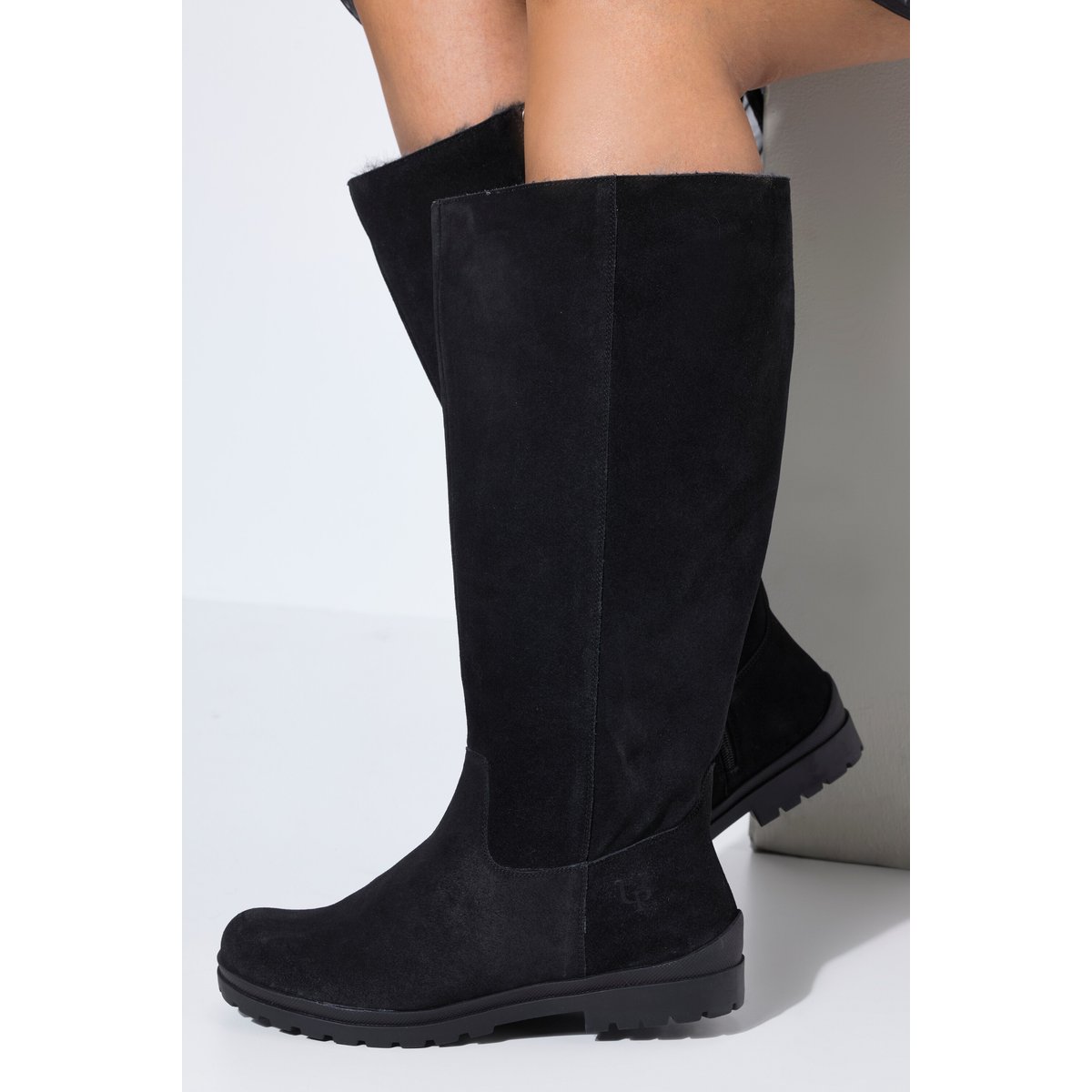 Bottes en cuir suédé, tige XL , pied large noir, ULLA POPKEN