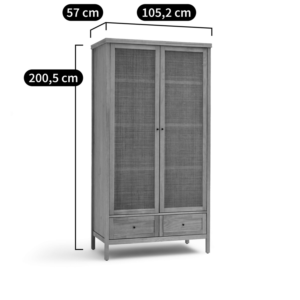 Armoire 2 portes pin massif et cannage, Gabin naturel, LA REDOUTE INTERIEURS