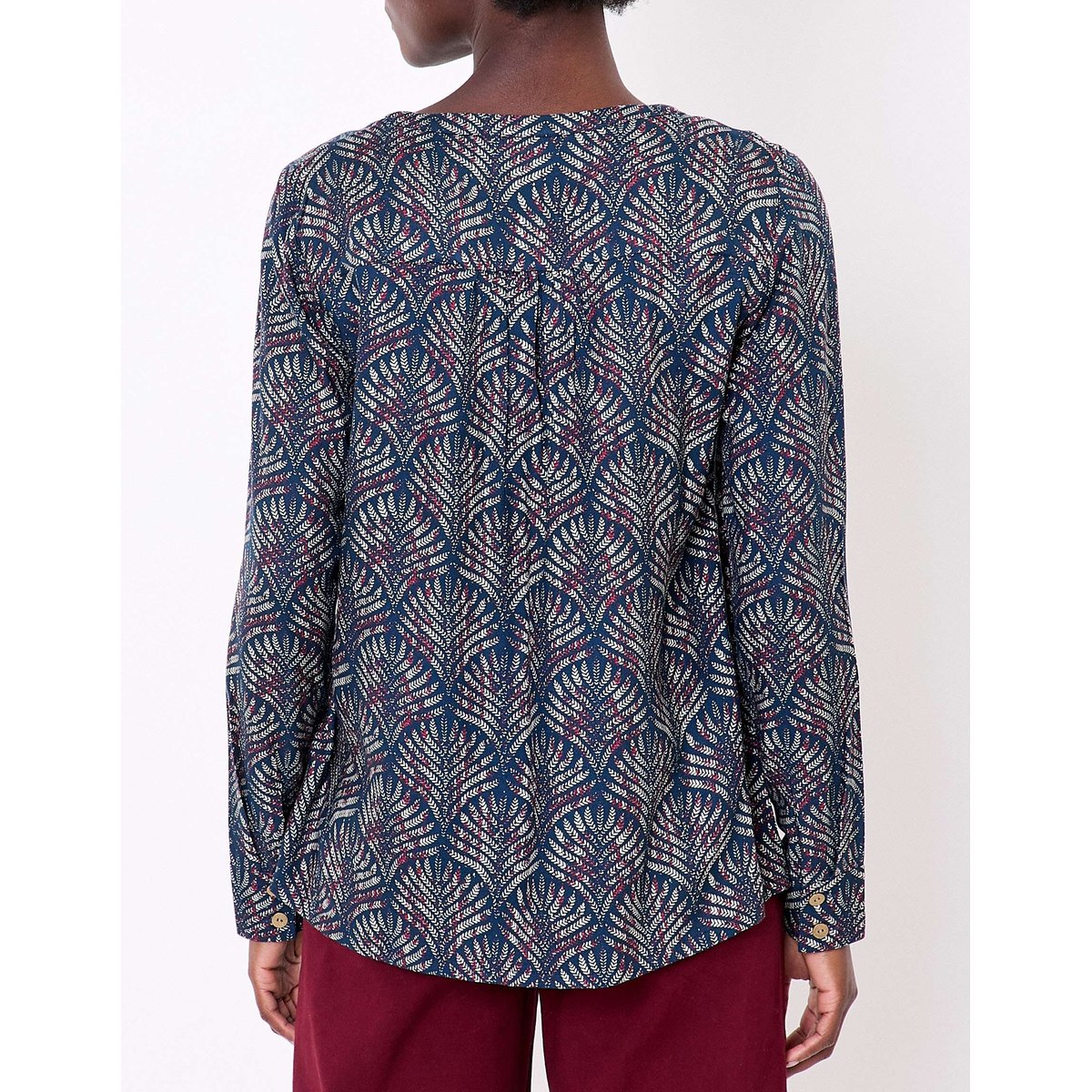 Blouse imprimée fluide évasée col V PALASI bleu horizon kumar, LA FIANCÉE