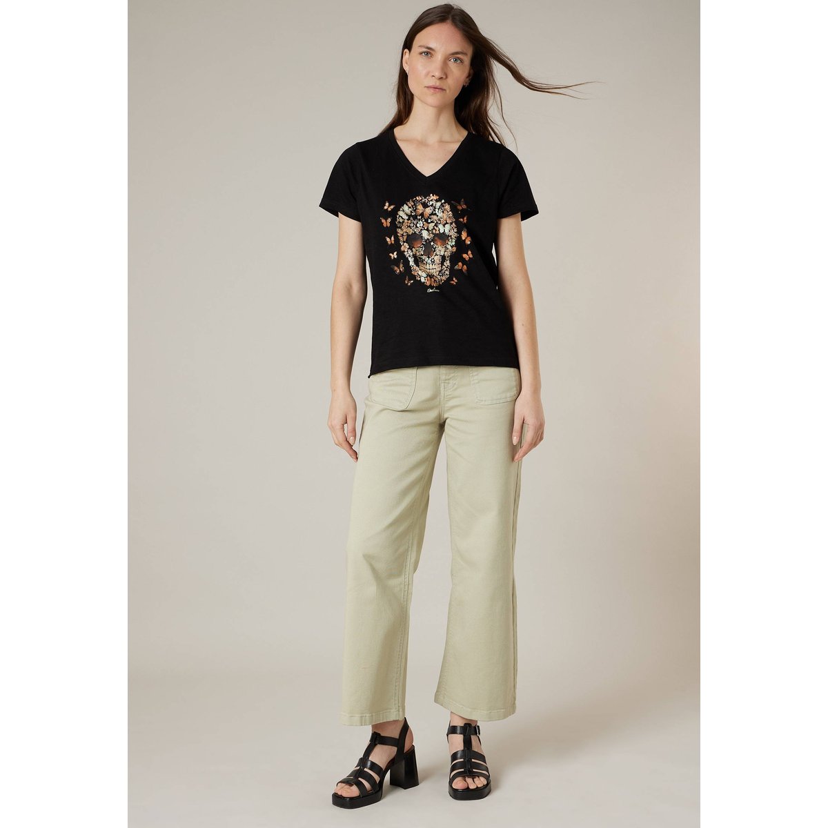 T-shirt femme en coton BUTTERSKULL black, DEELUXE