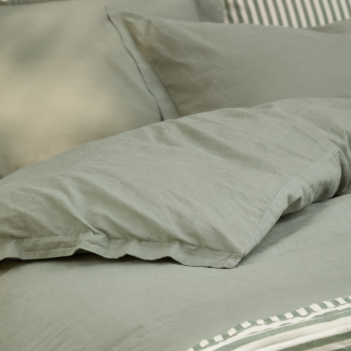 Hebden 100% Washed Cotton Duvet Cover and Pillowcase Set green, YARD