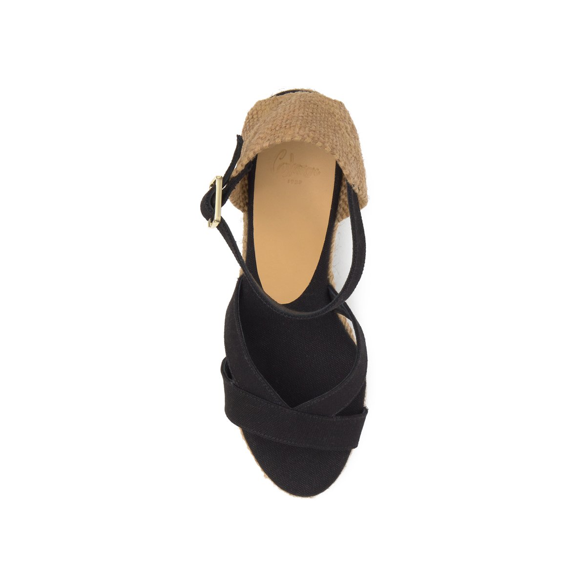 Sandales compensées en coton bio et jute tressée à bride cheville BRUNA PLATFORM noir, CASTANER