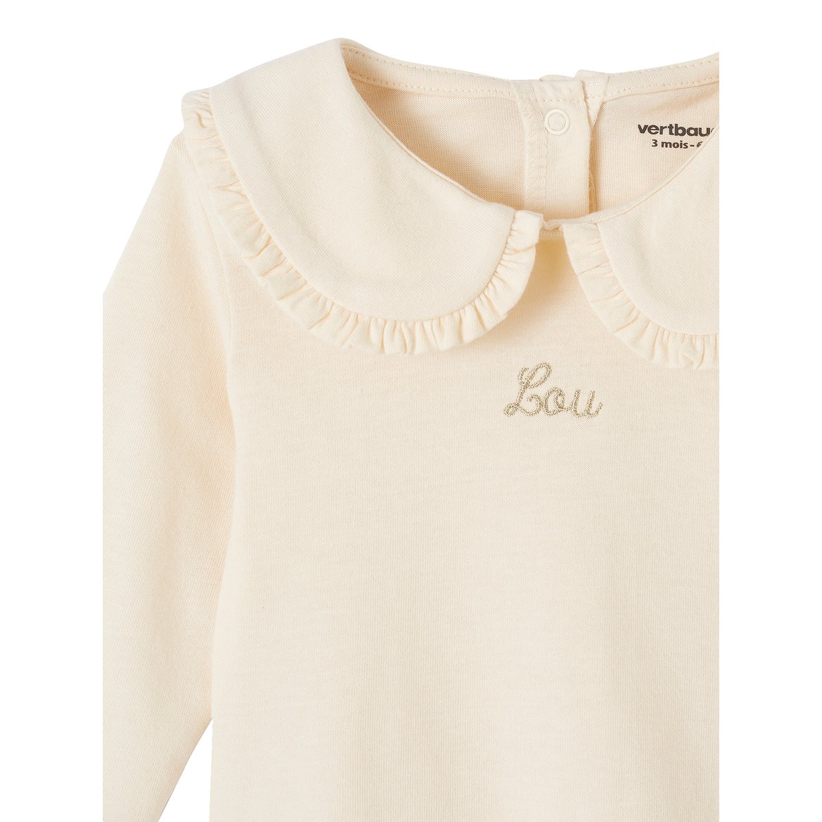 T-shirt bébé manches longues col claudine beige clair, VERTBAUDET