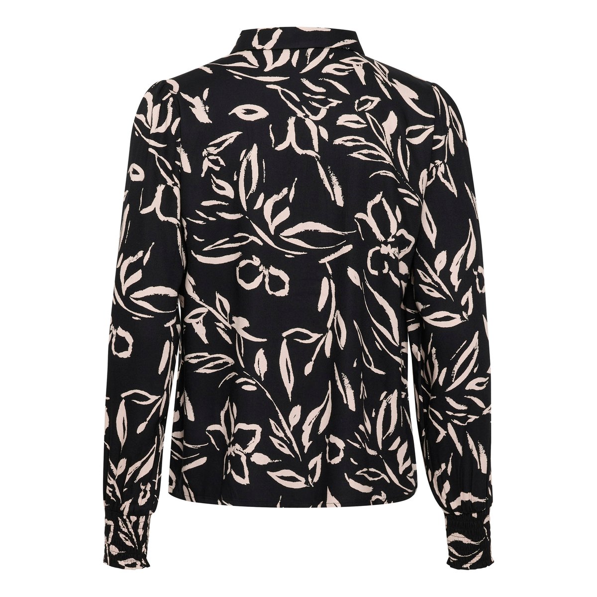 Long sleeved shirt noir/beige floral black/sand painted flower, KAFFE