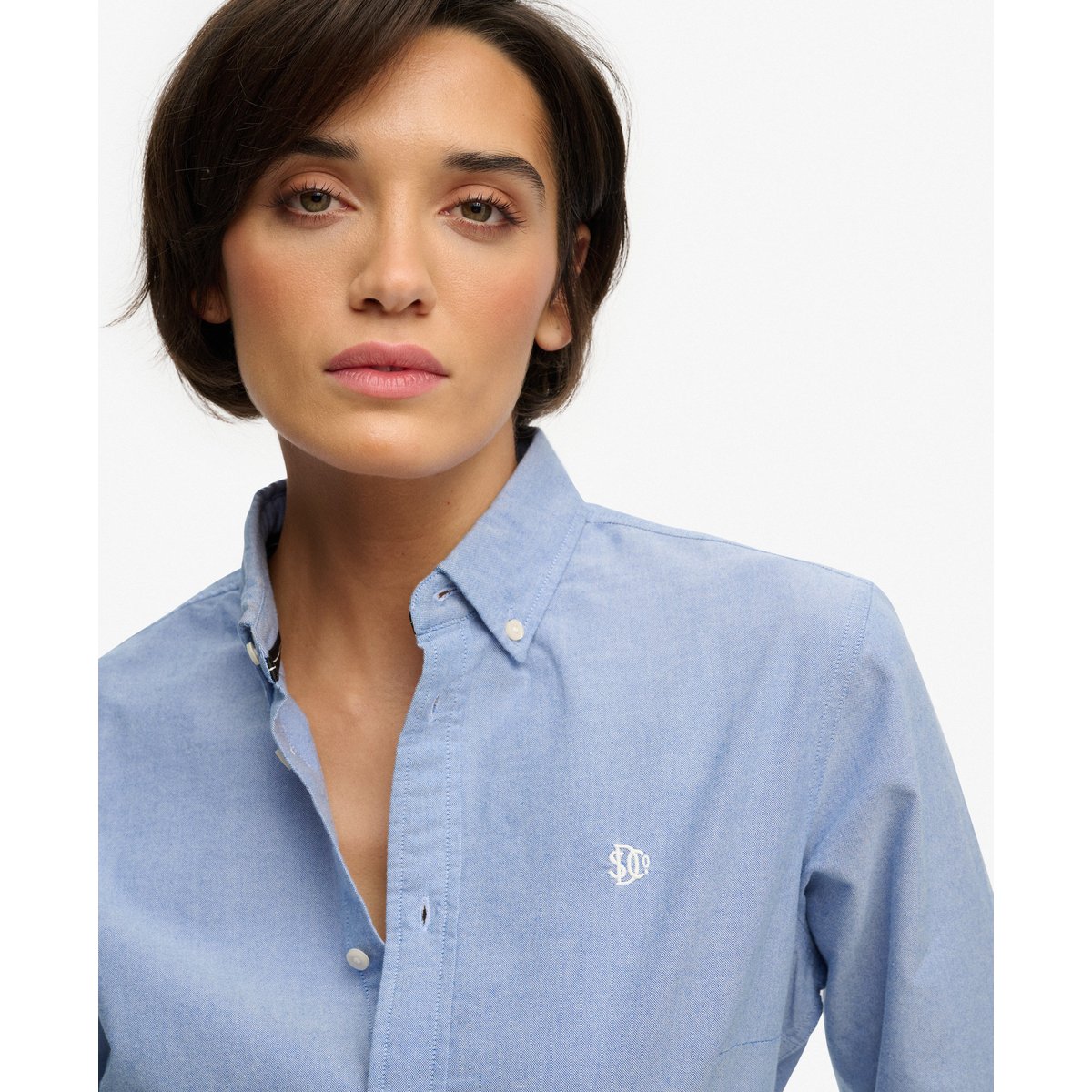 Chemise Oxford Slim Manches Longues bleu azur chambray oxford, SUPERDRY