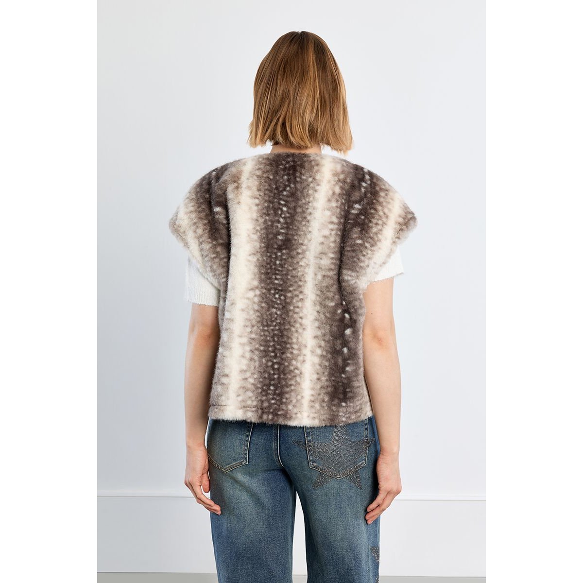 Veste sans manches, imitation fourrure, faon gris, LILI SIDONIO