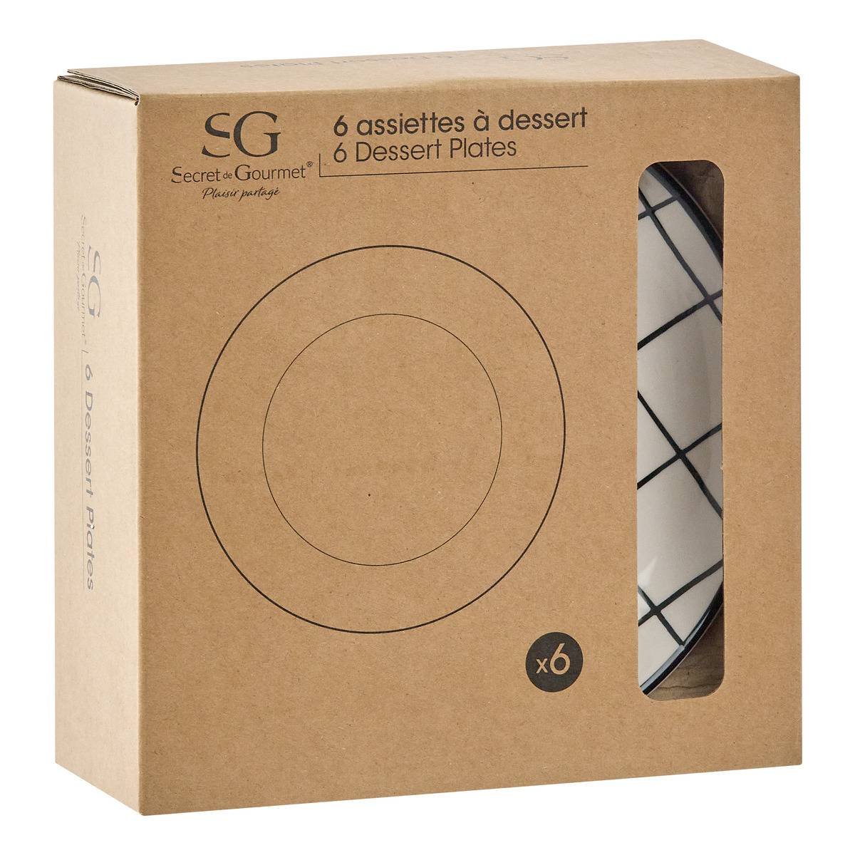 Lot de 6 assiettes à dessert en céramique FAMILY CORNER blanc, SECRET DE GOURMET