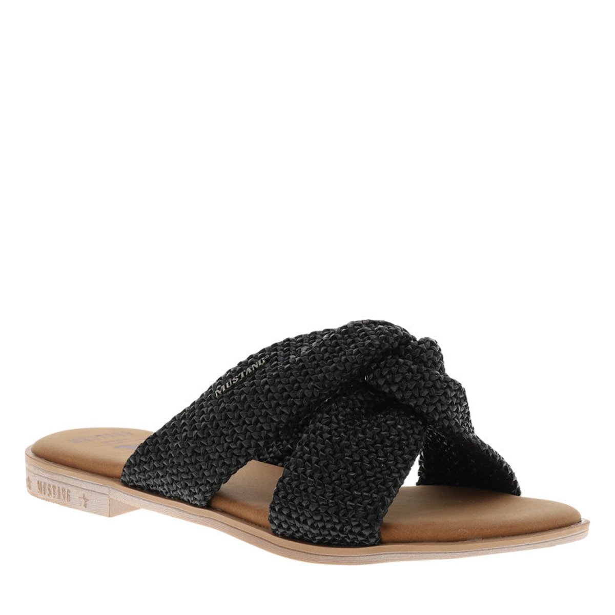 Mules noires à semelle plate avec des brides croisées à l'avant noir, MUSTANG
