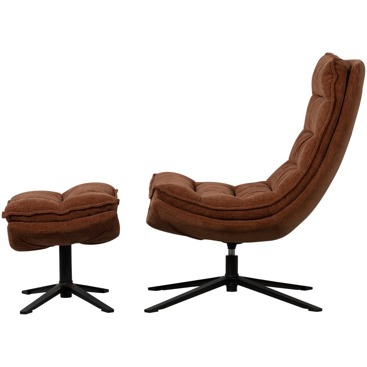 Fauteuil pivotant avec hocker en chenille KUBE marron, WOOOD