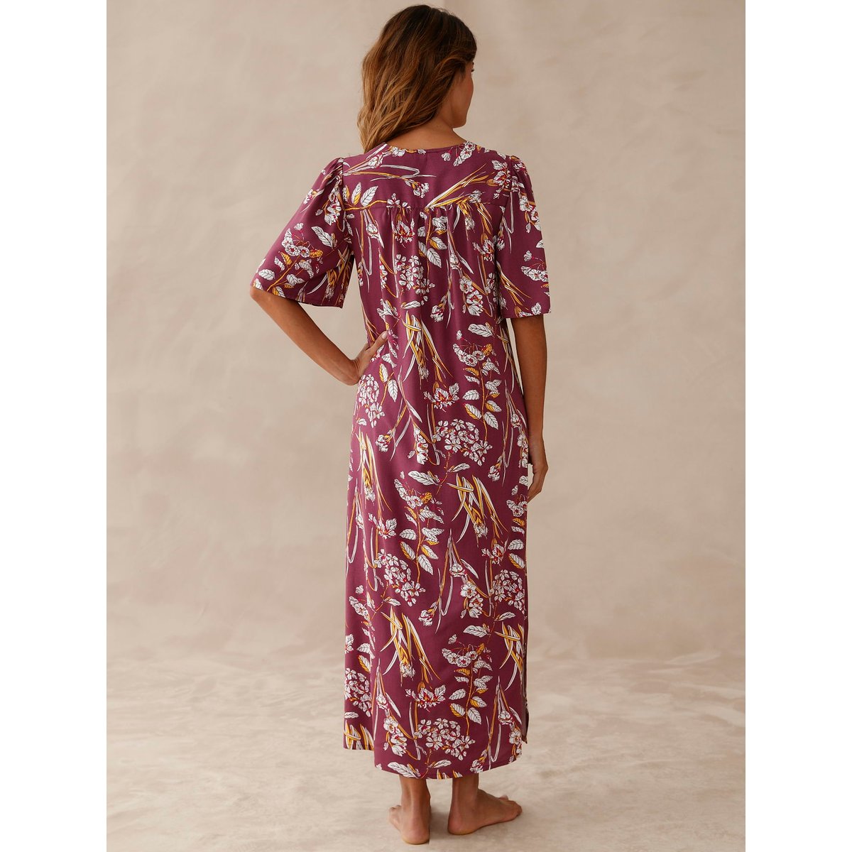 Robe d'hôtesse brodée fluide imprimé violet, DAXON