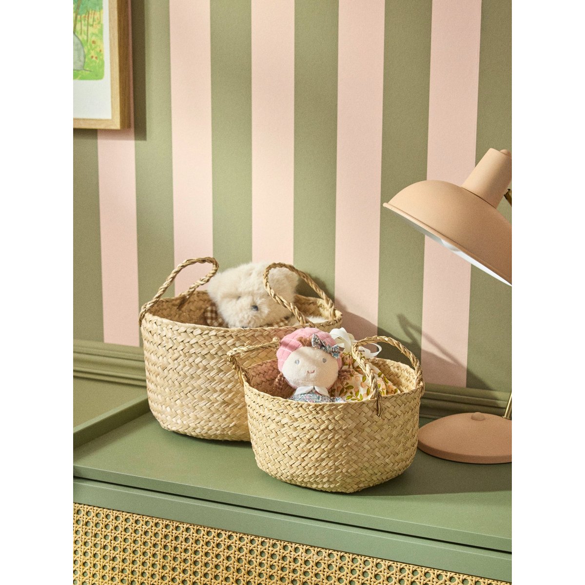 Panier en rotin par lot de 2 beige clair uni, CYRILLUS