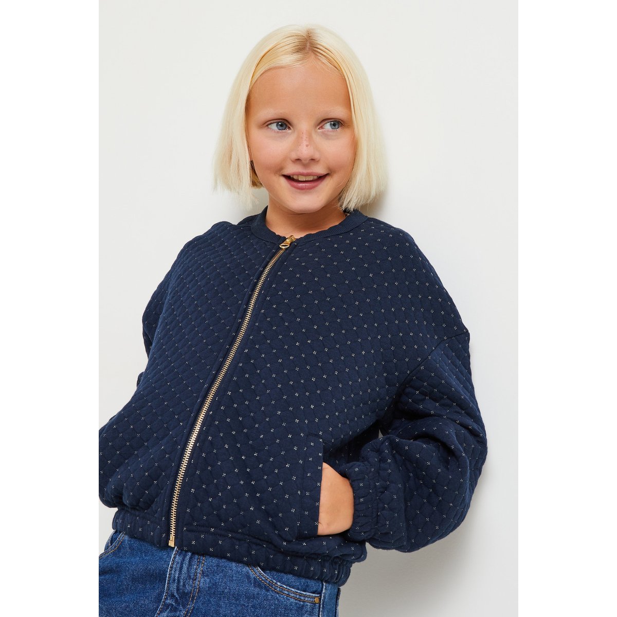 Cardigan en molleton quilté uni, certifié OEKO-TEX bleu marine, MONOPRIX TEENS