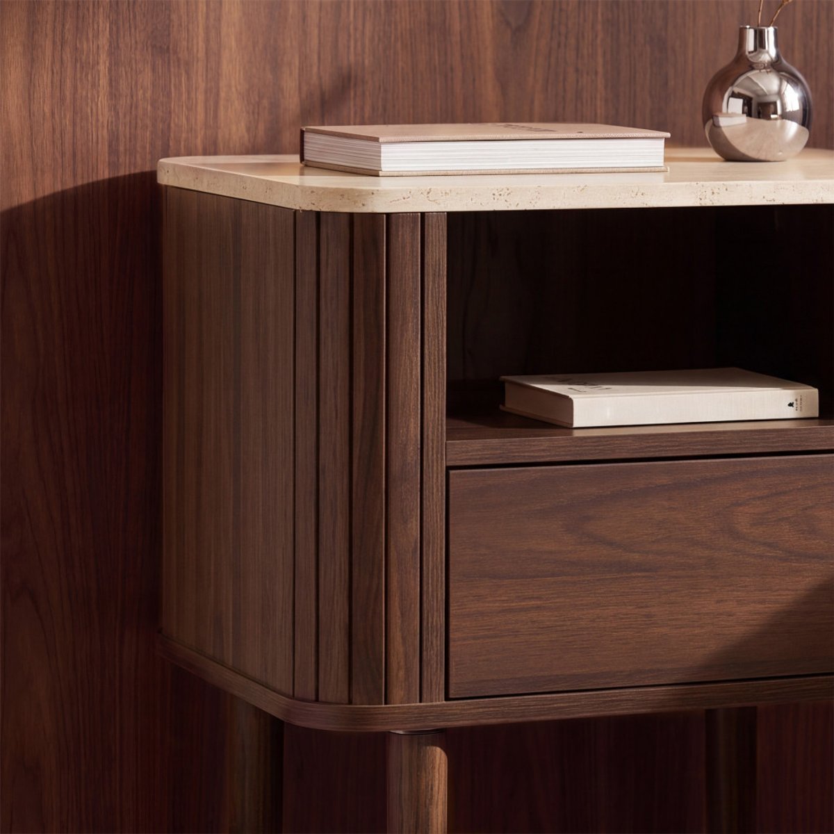 Table de chevet 1 tiroir en bois effet travertin- MAYA bois foncé, DRAWER