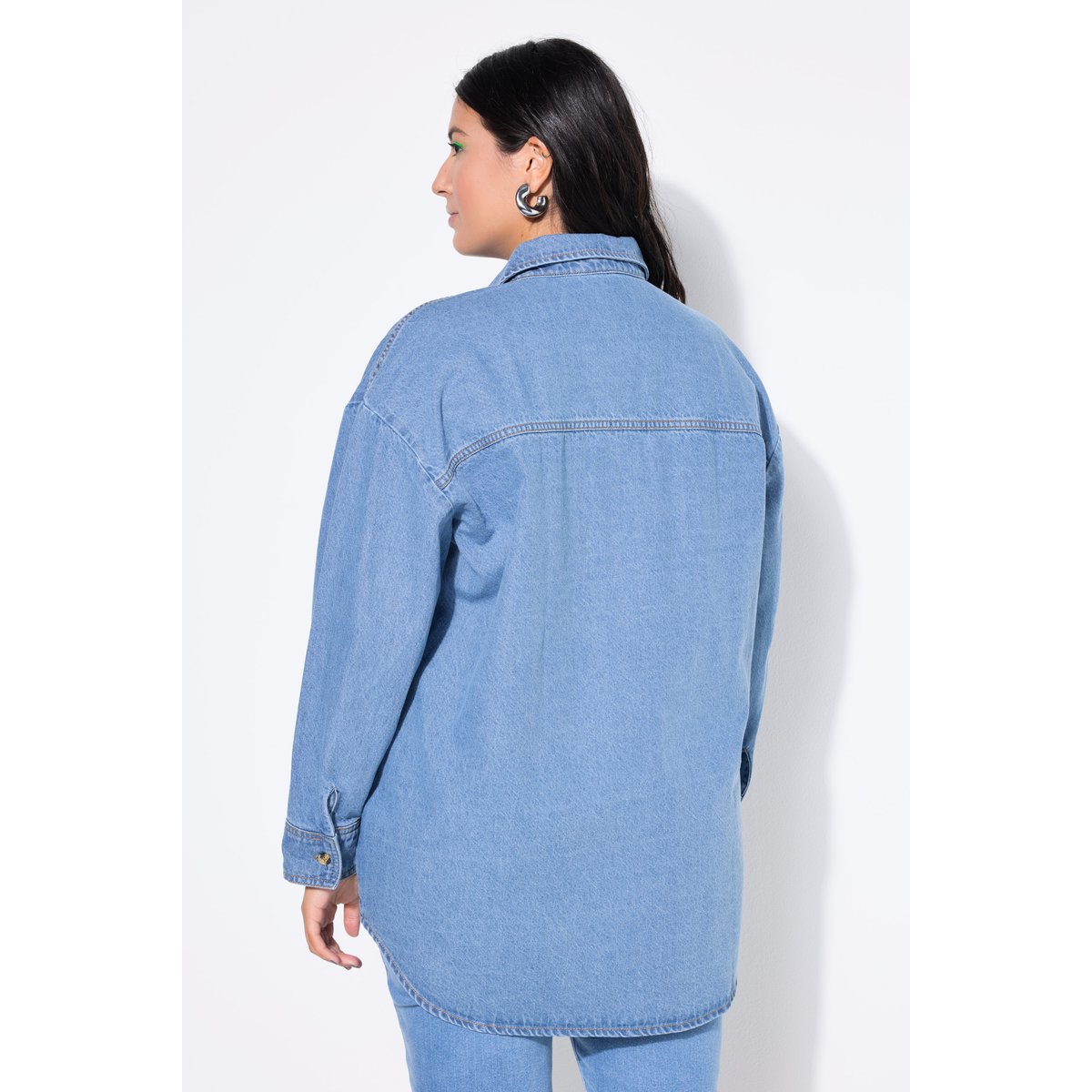 Chemise en jean oversize, cœur brodé bleu jean, STUDIO UNTOLD