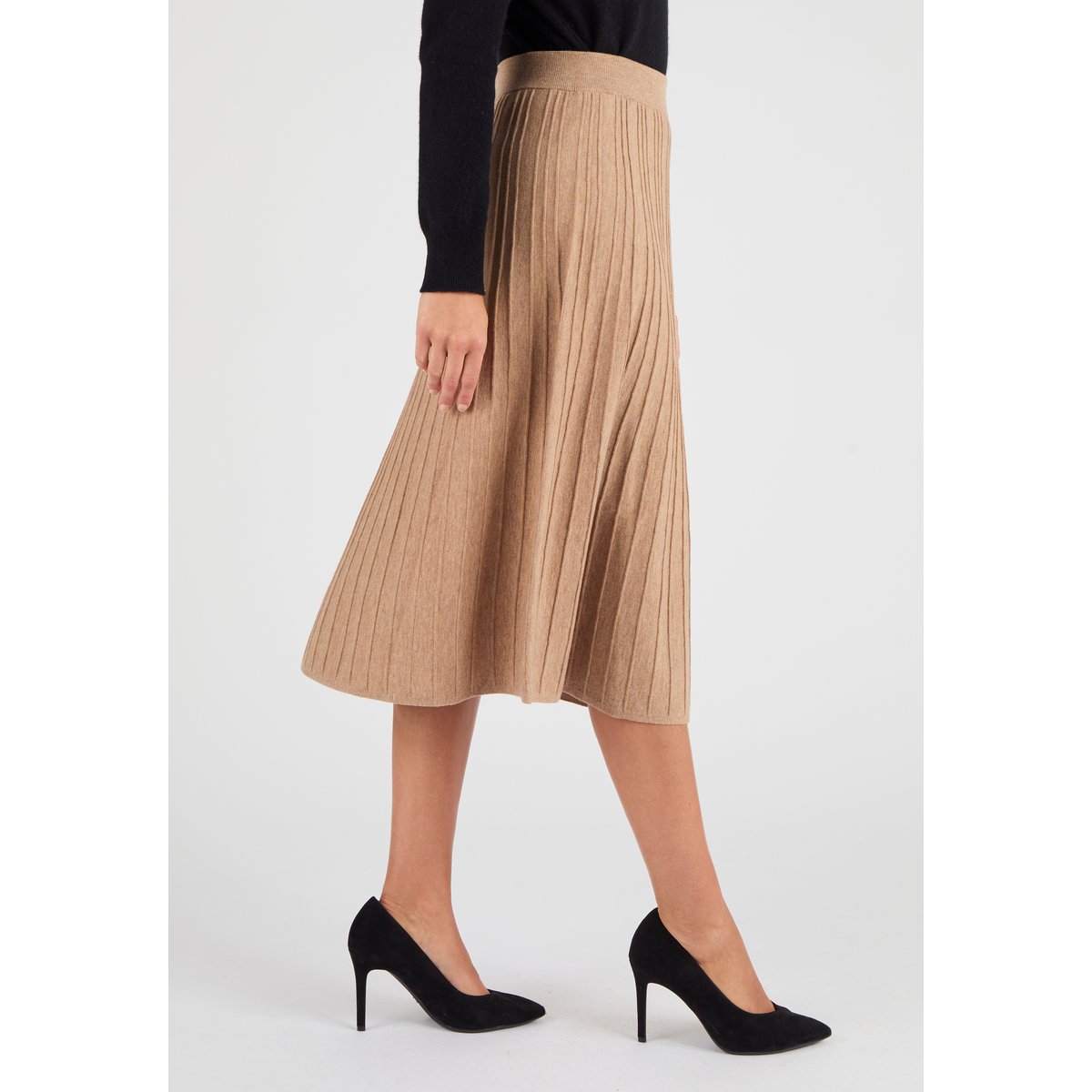 Jupe tricot nervuré Thermolactyl marron chiné, DAMART