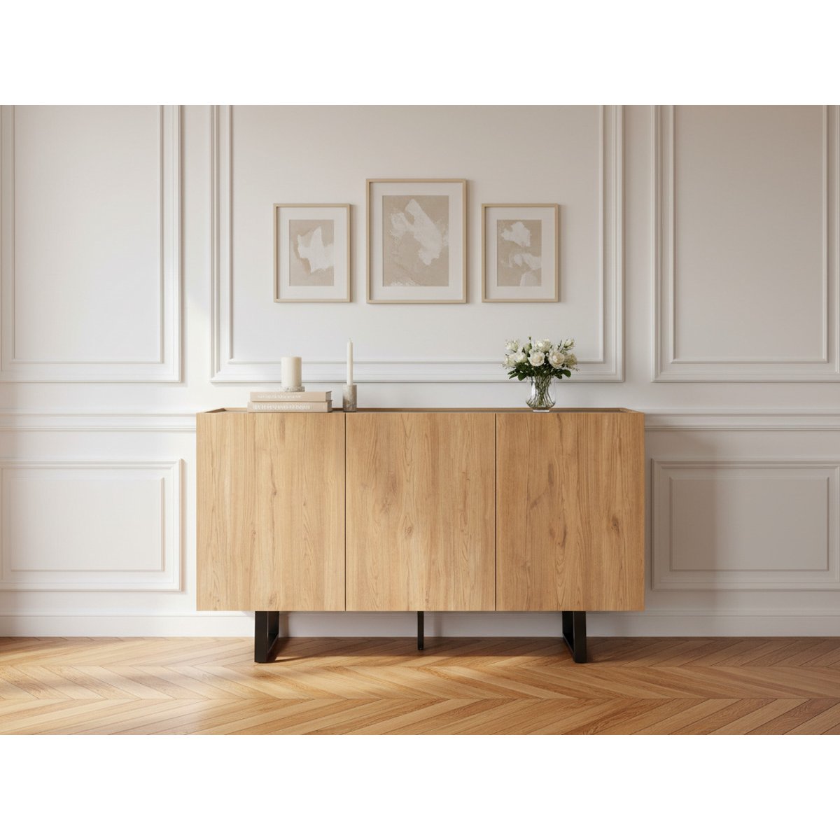 Buffet bas en panneaux de particules 3 portes 140 cm, OPERA marron clair, BOBOCHIC