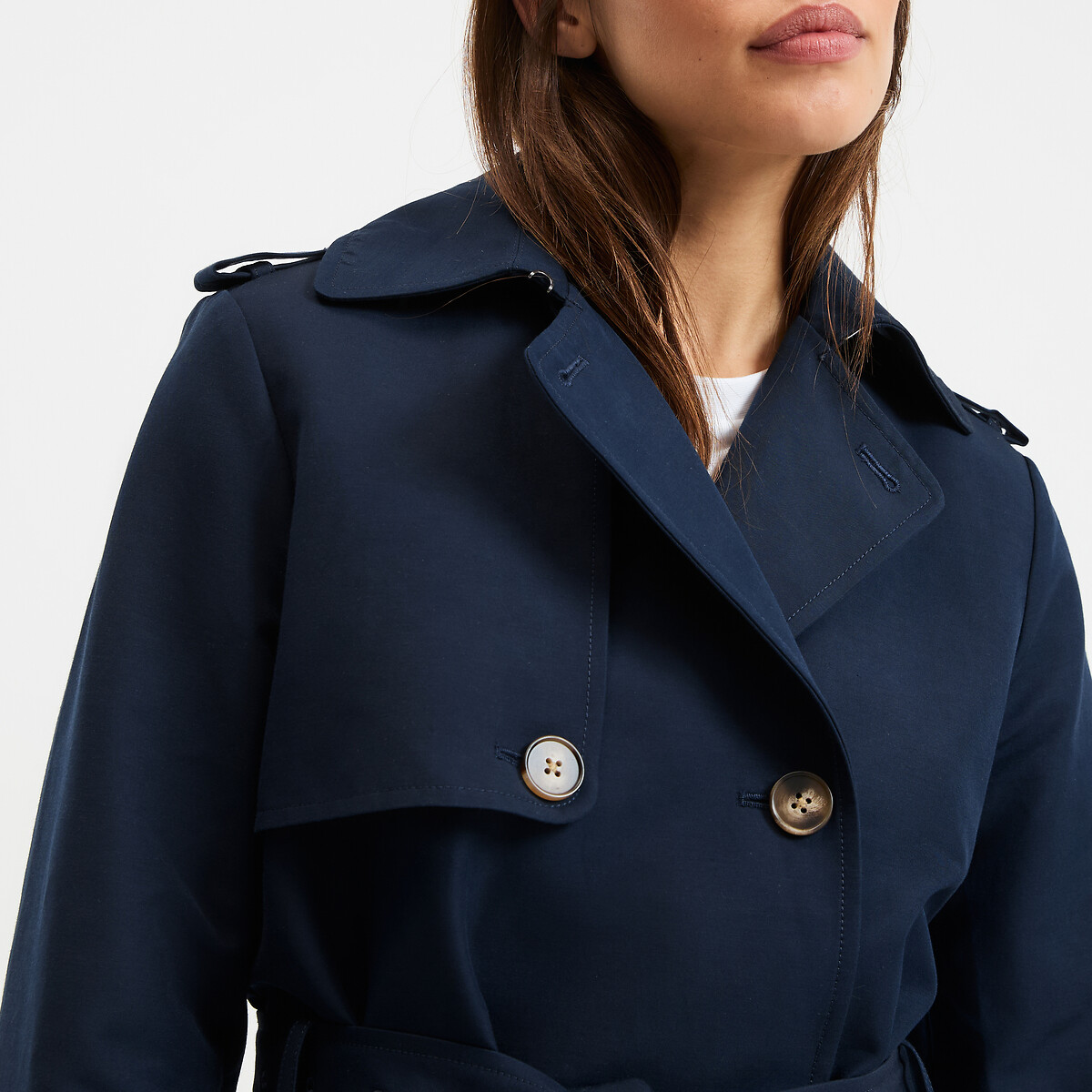 Double-Breasted Trench Coat navy blue, LA REDOUTE COLLECTIONS