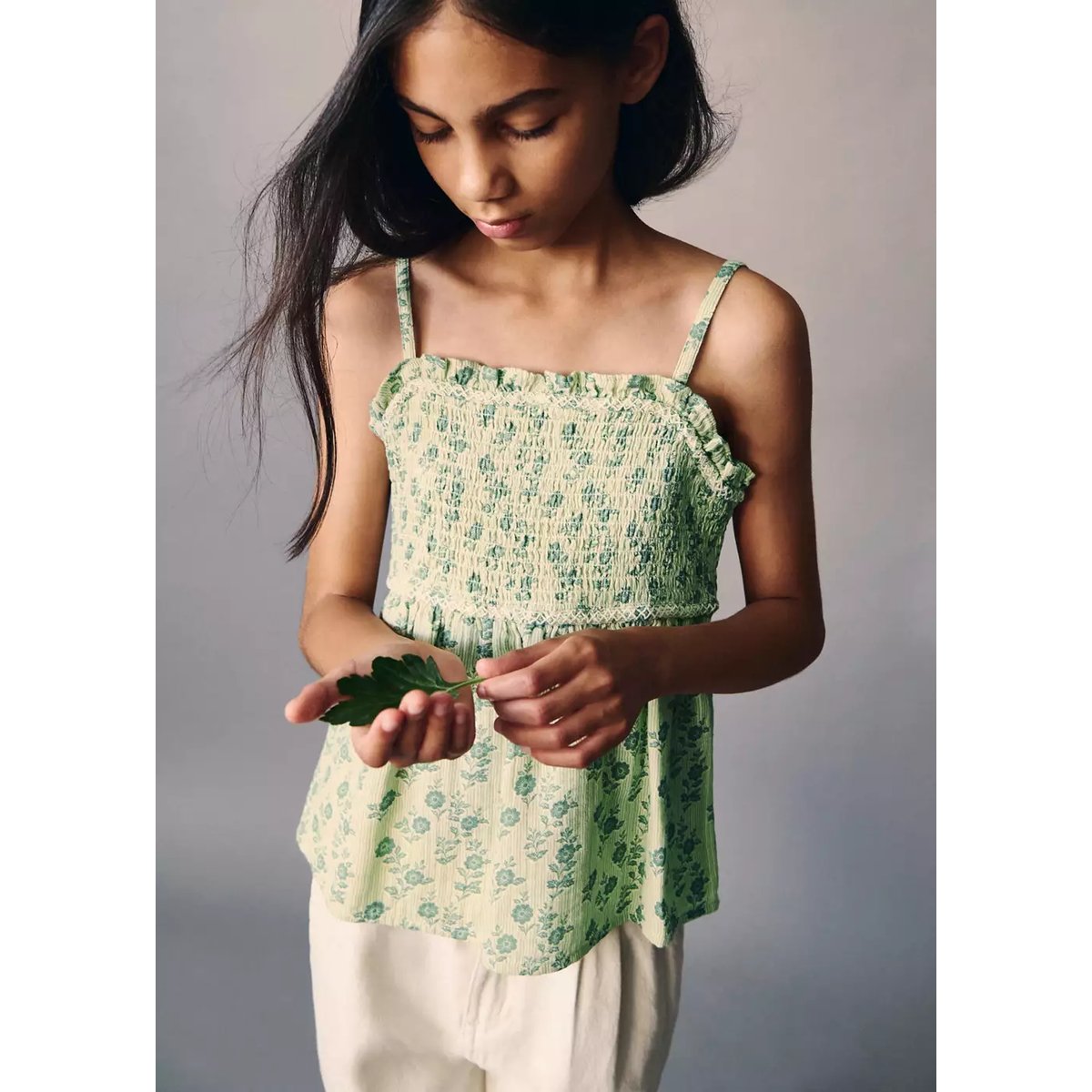 Blouse à bretelles à imprimé floral vert, MANGO KIDS