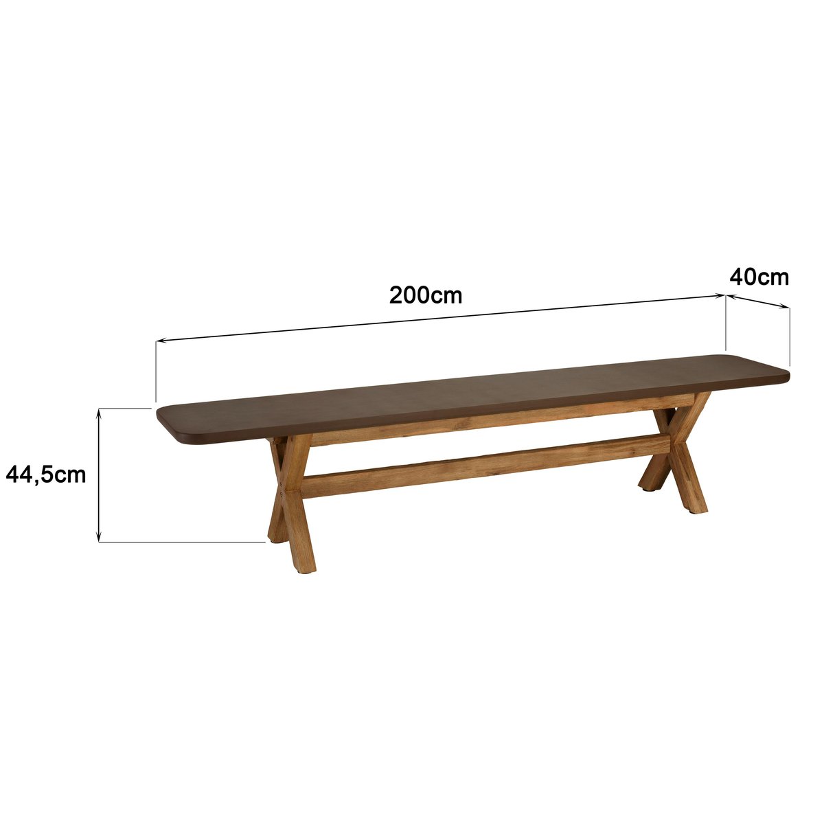 Banc 200 cm effet béton marron pied en bois d'acacia CALVI marron, PIER IMPORT