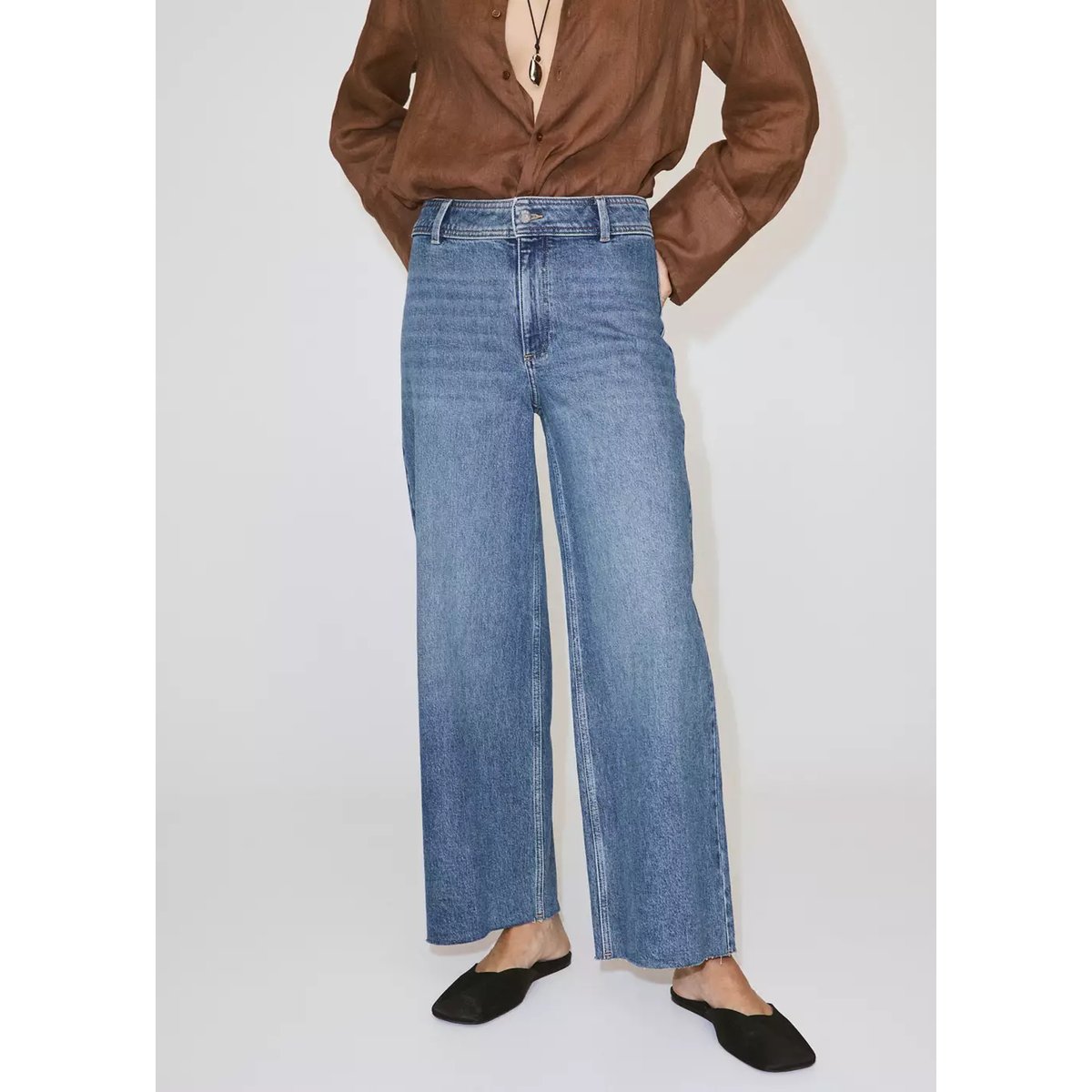 Jean style jupe-culotte Catherin taille haute bleu moyen, MANGO