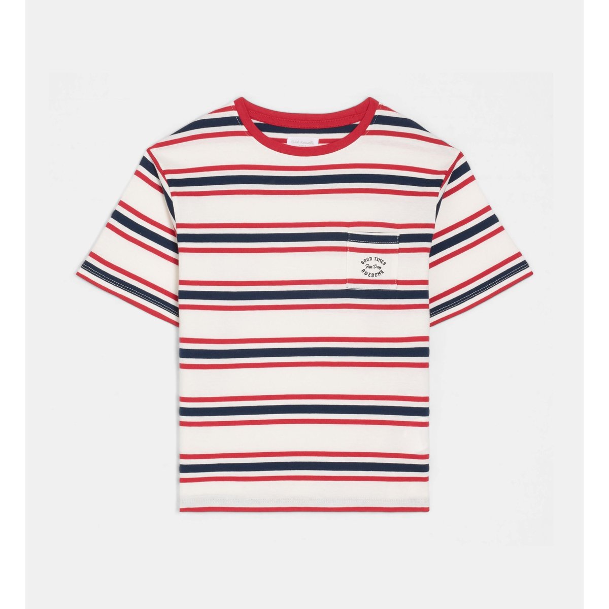 T-shirt tartus à rayures coton écru et multicolore, CADET ROUSSELLE