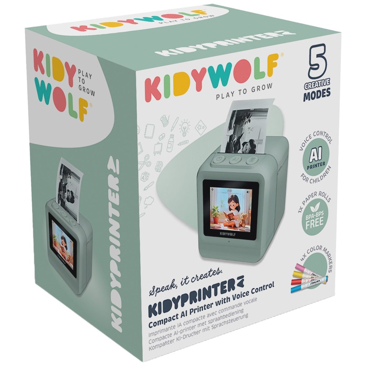 Mini imprimante IA vert, KIDYWOLF