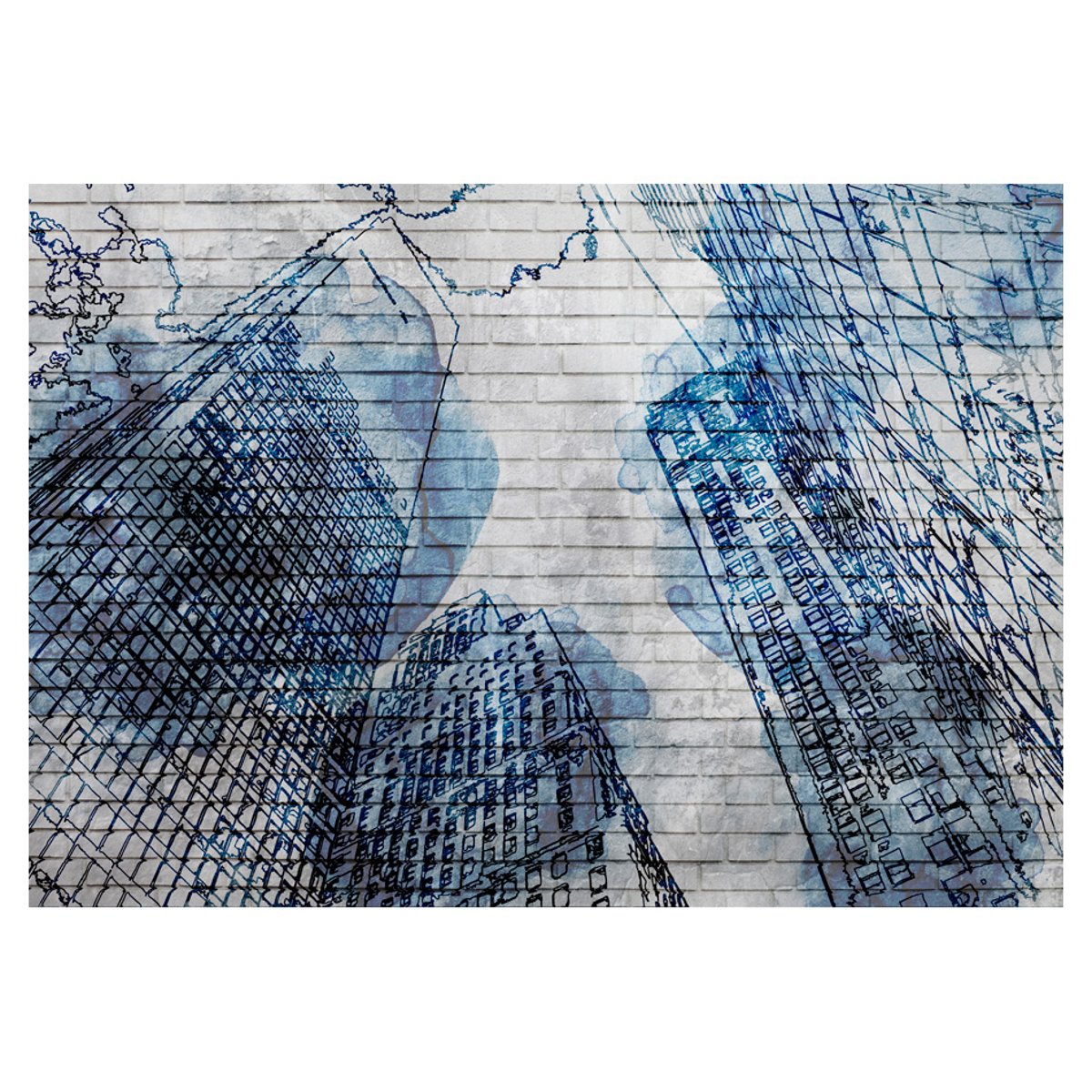 Papier peint intissé panoramique Street art Inky New York bleu, EDEN