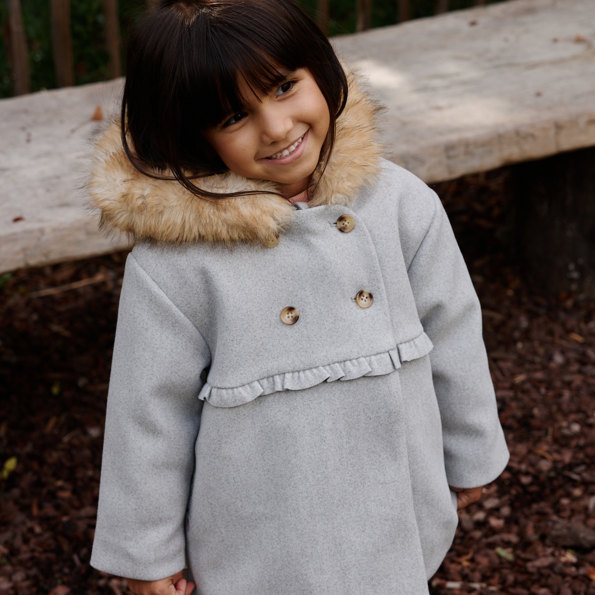 Manteau enfant avec capuche Jeanne gris, PETIT BEGUIN