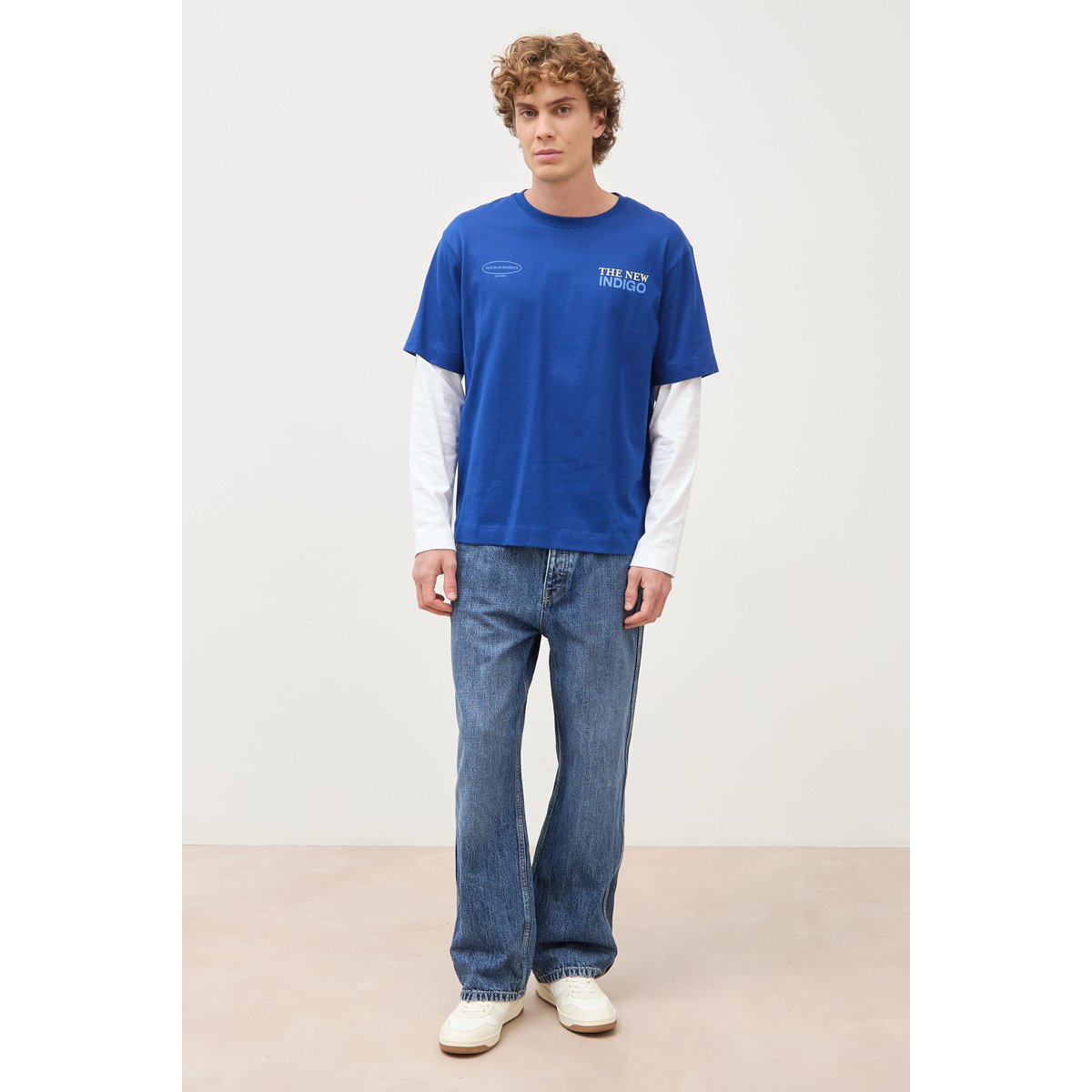 T-shirt ample en coton manches courtes bleu electrique, BONOBO
