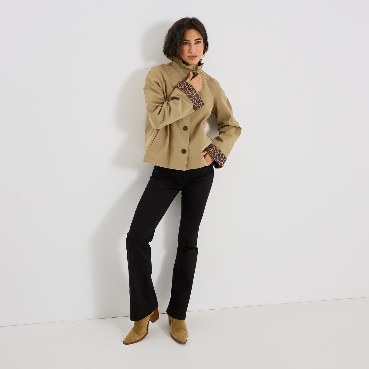 Trench court col montant beige, GRAIN DE MALICE