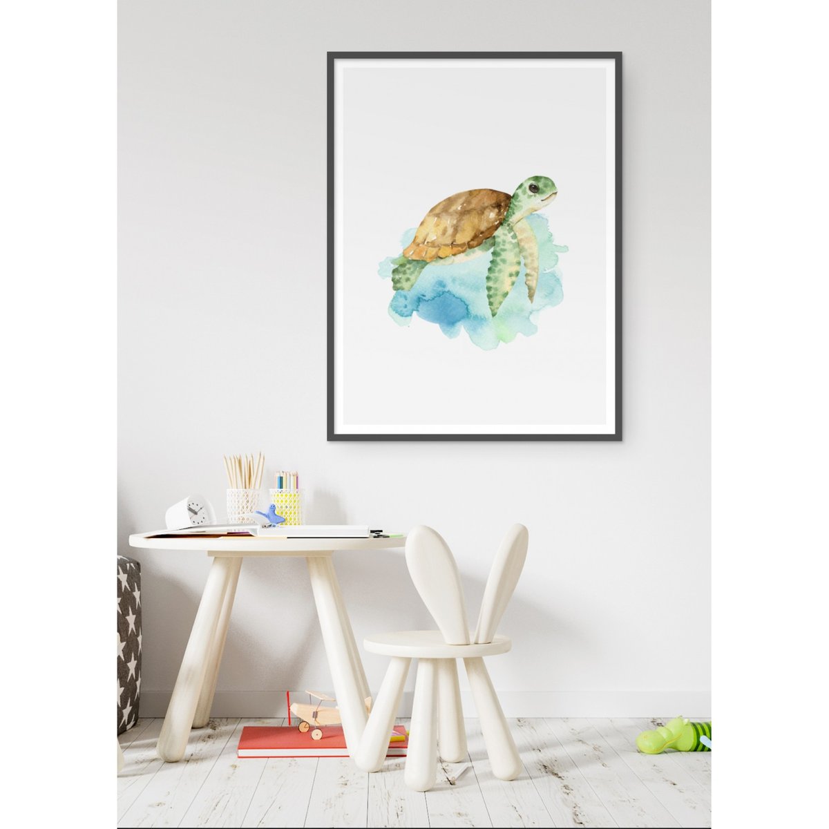 Affiche Enfant Tortue blanc, L'AFFICHERIE