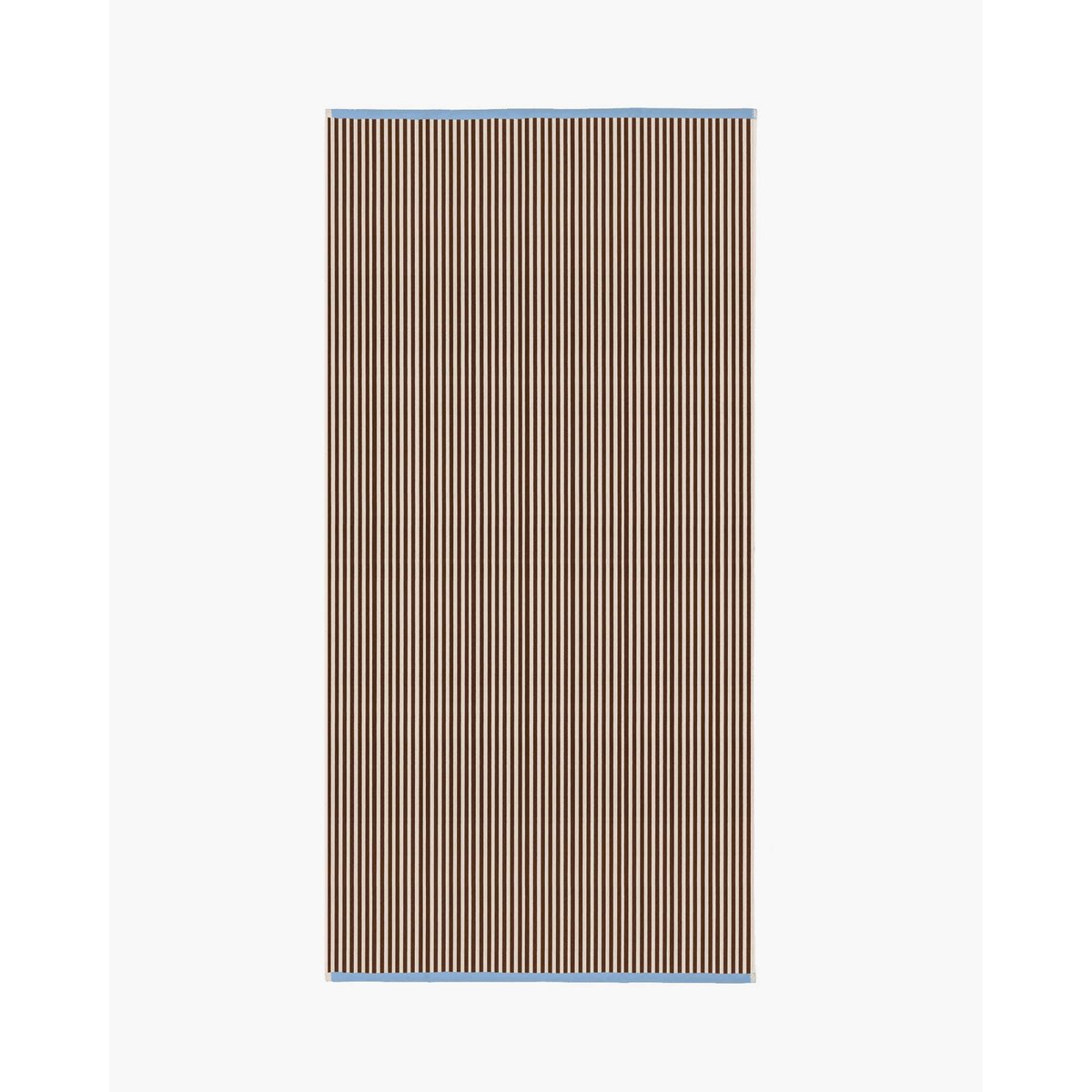 Serviette de bain Gobo - coton absorbant, rayures et bord contrasté marron, NOO.MA