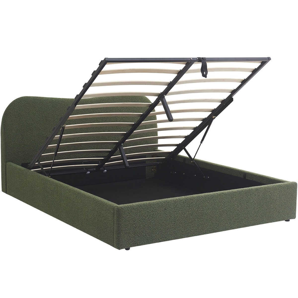Lit coffre avec tête de lit en tissu bouclé - SUZON tissu bouclé vert, HOMIFAB