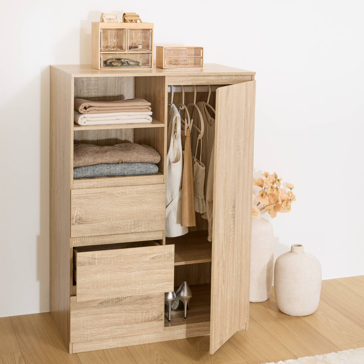 Penderie rectangulaire avec porte et 3 tiroirs DOLO beige, 5FIVE SIMPLY SMART