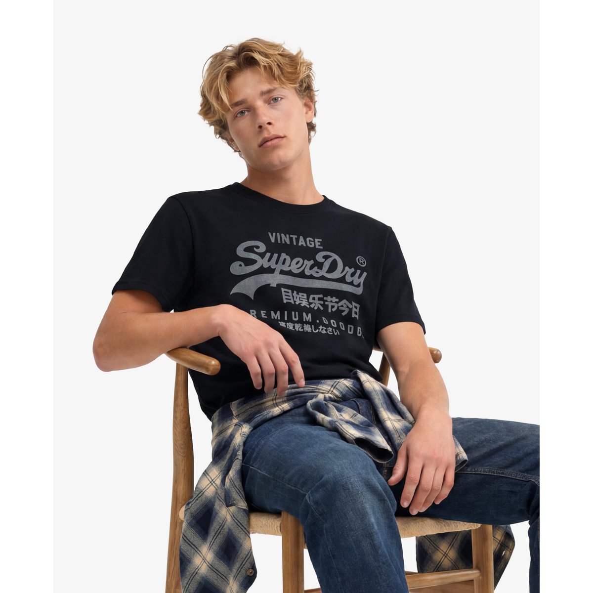 T-shirt classique Vintage Logo bleu marine éclipse, SUPERDRY