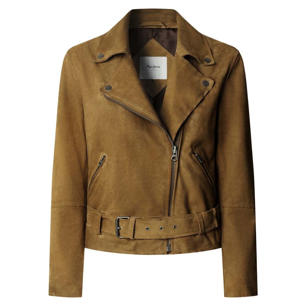 Veste Biker En Daim beiges grains, PEPE JEANS