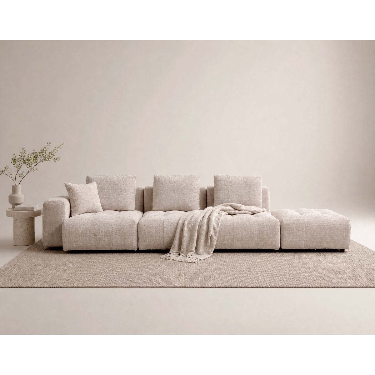 Canapé modulable d'angle velours texturé, COLETTE beige, BEST MOBILIER