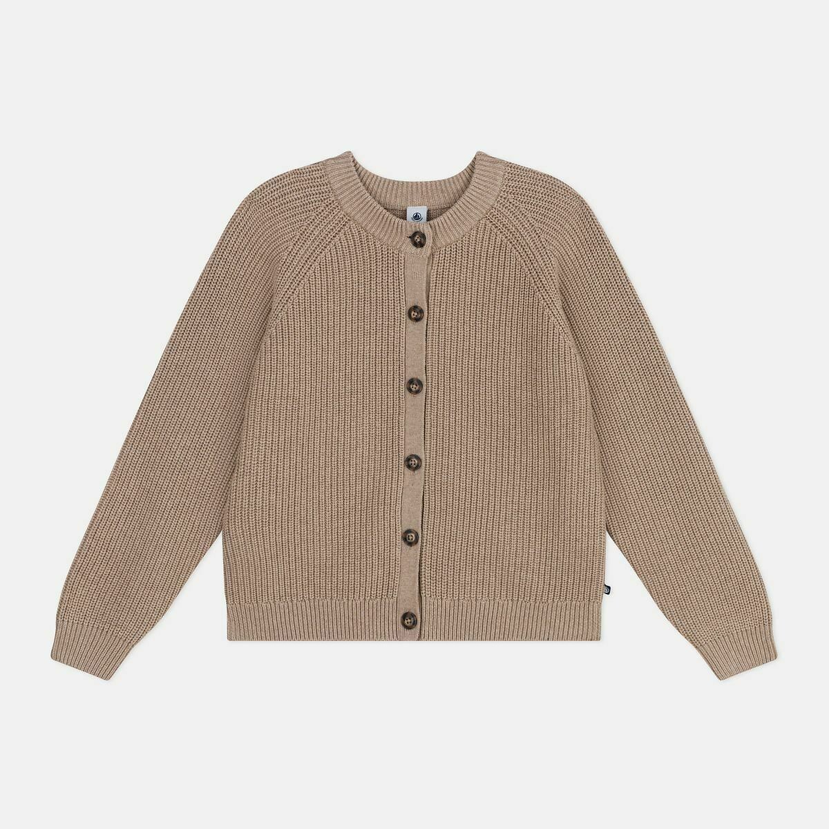 Plain Wool/Cotton Cardigan beige, PETIT BATEAU