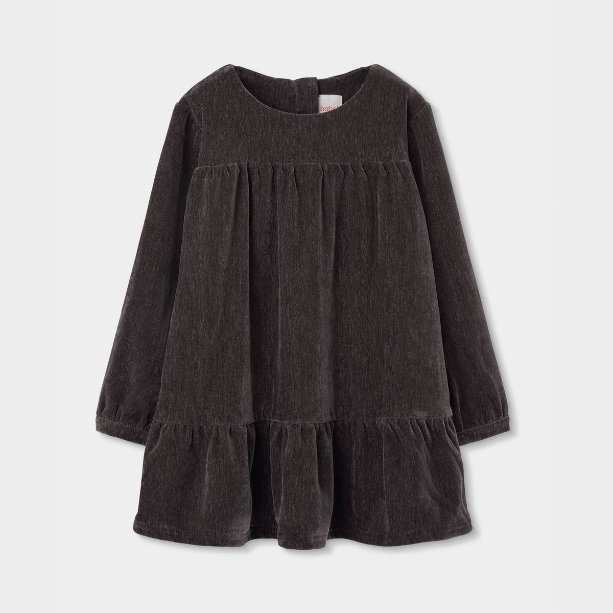 Robe fille en velours avec volants marron, BOBOLI