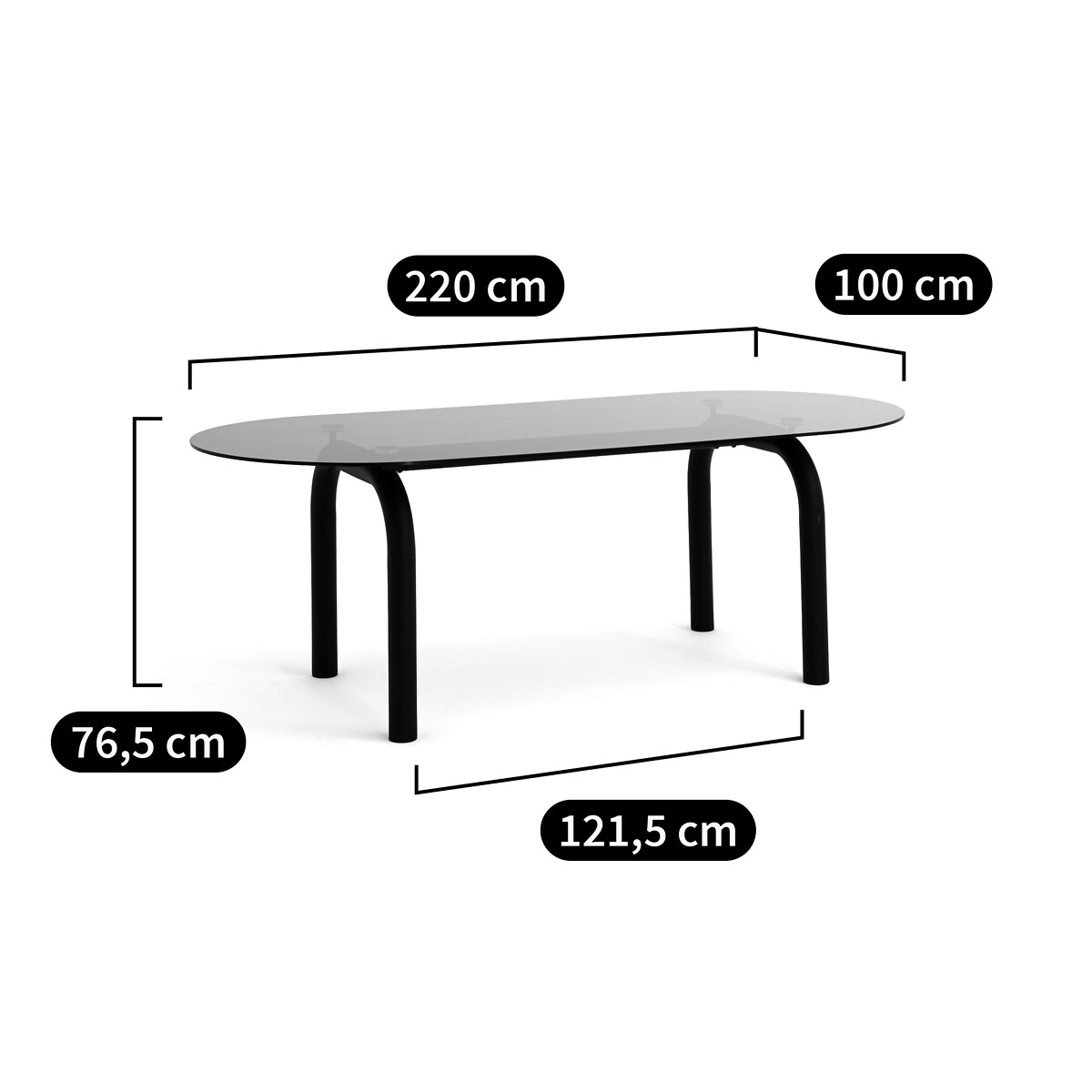 Ovale eettafel, gerookt glas en staal, 6 tot 8 couverts, POLLY zwart, LA REDOUTE INTERIEURS