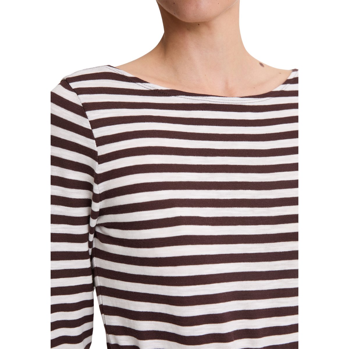T-shirt à rayures longues régulier en jersey slub rouge foncé, MARC O'POLO