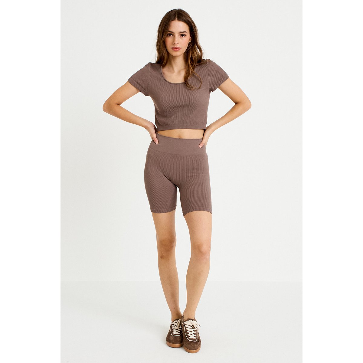 Short cycliste sans couture marron clair, CACHE CACHE